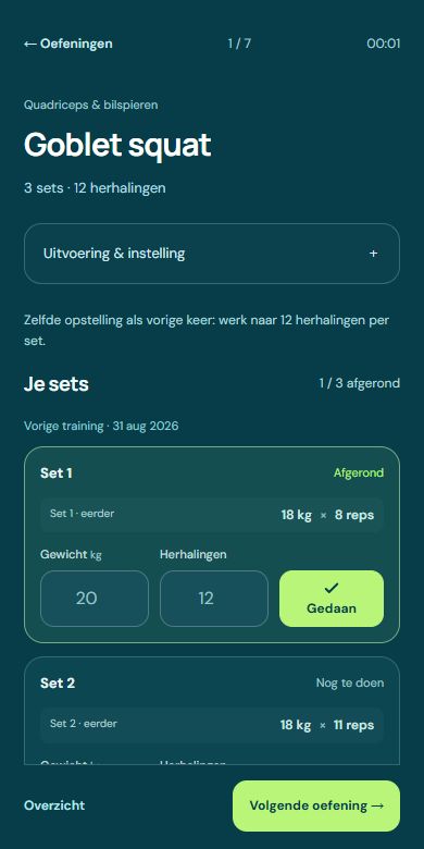 Een ingevulde goblet squat met een afgeronde set